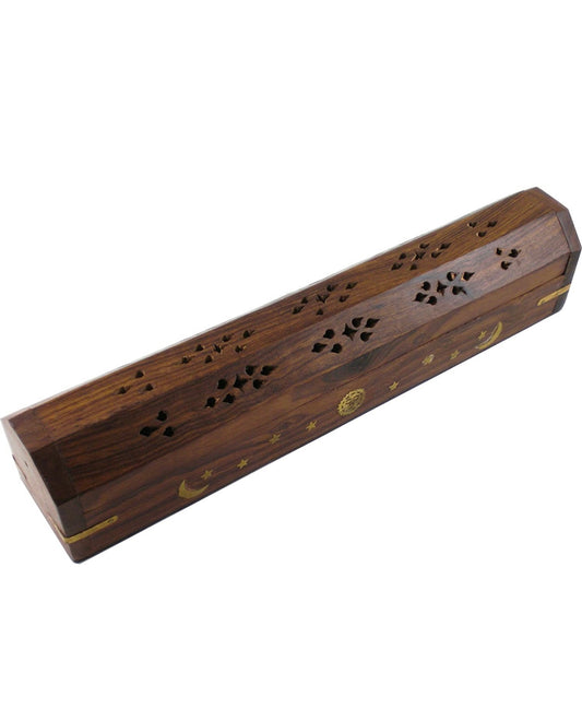 Carved Coffin Brass Inlay Ash Catcher Incense Stick & Cone Holder