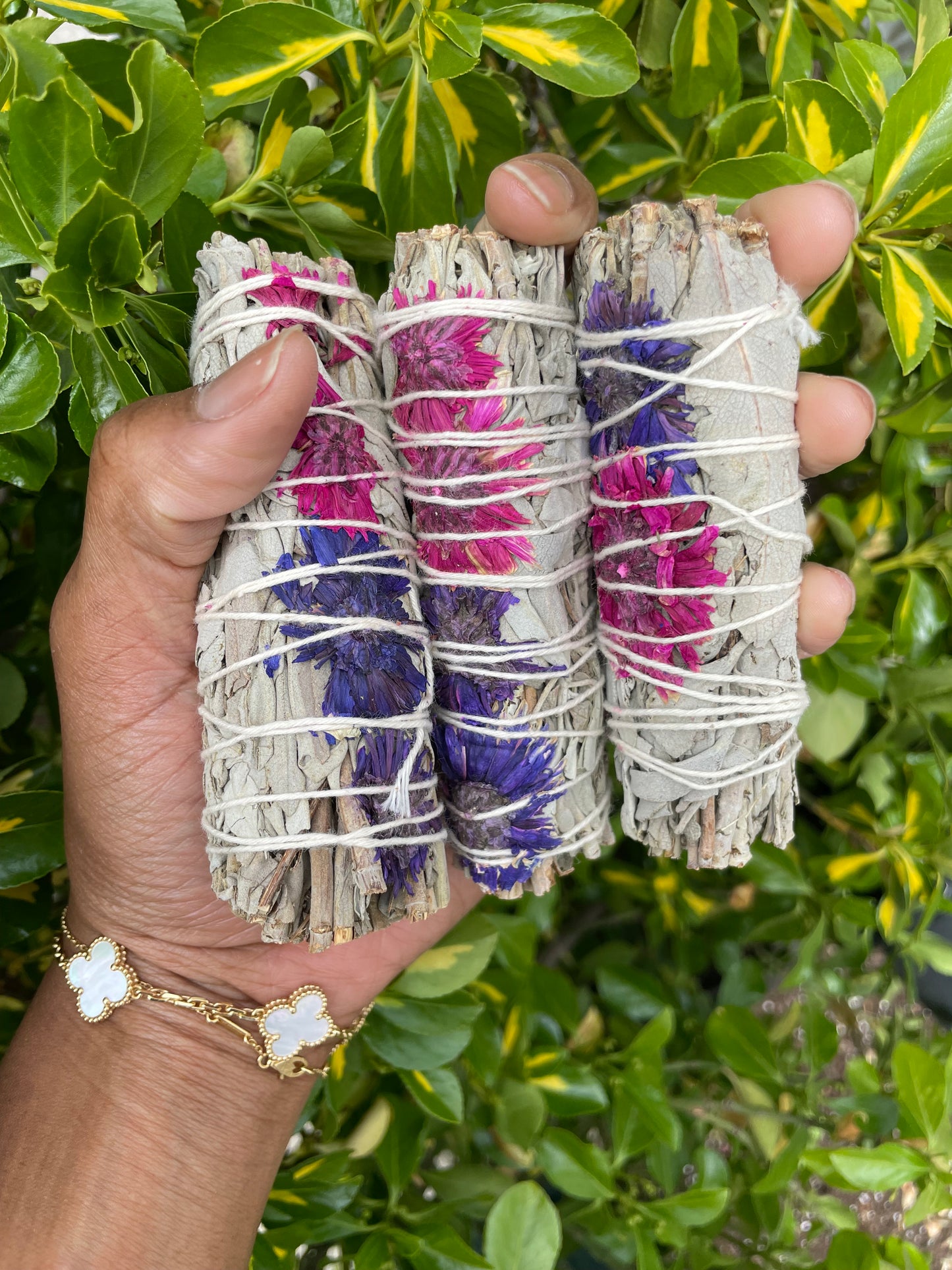 Lilac and Pink Daisies With White Sage Sticks