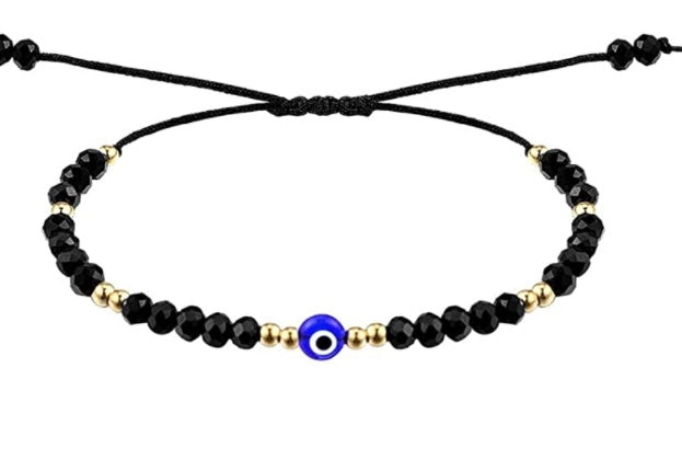 Black & Gold Beaded Evil Eye Bracelet